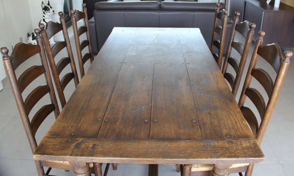 eettafel met 6 stoelen in eik, Huis en Inrichting, Ophalen, Gebruikt, Eikenhout, 50 tot 100 cm