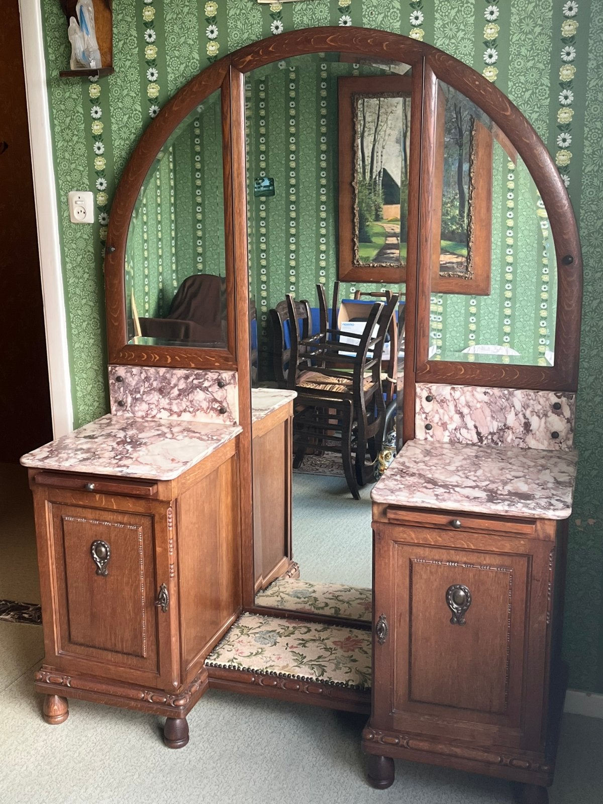 Antieke kaptafel/toilettafel uit begin 20ste eeuw, Huis en Inrichting, Ophalen, Gebruikt, Hout, Art nouveau/art deco