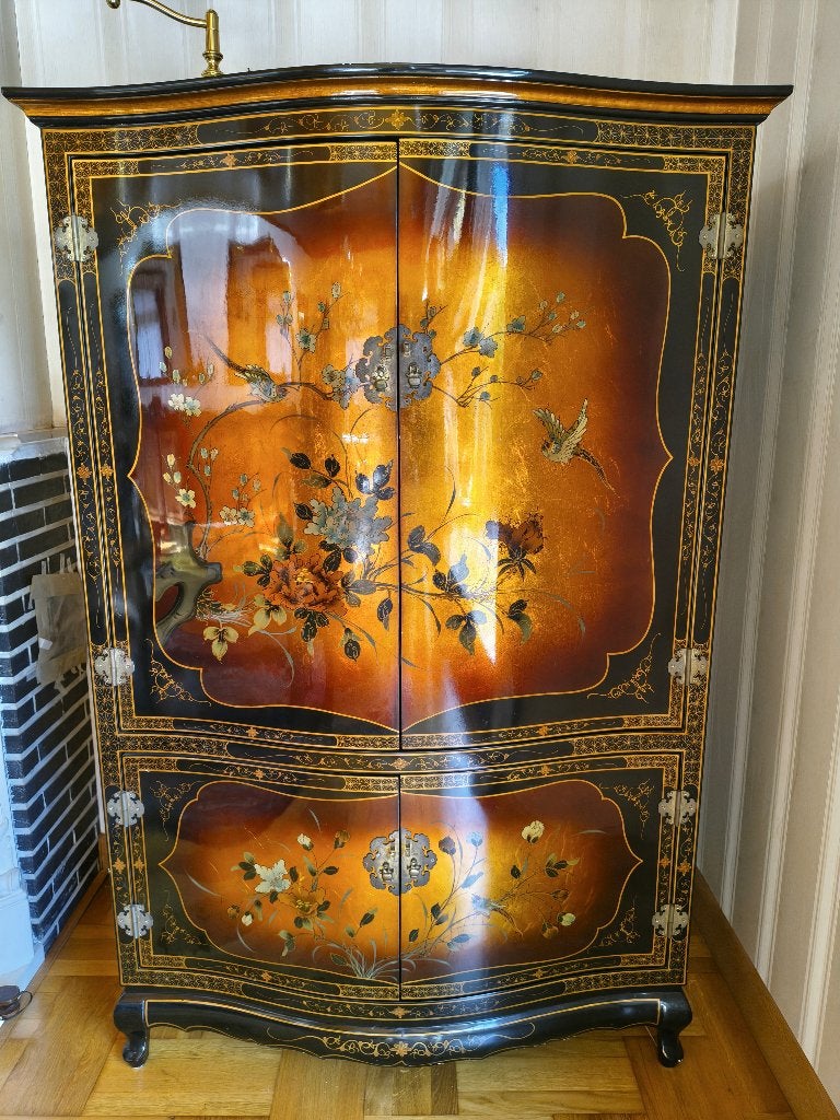 Chinese lakkast (Chinoiserie) met bladgoud, handbeschilderd, Ophalen, Gebruikt, 100 tot 150 cm, Chinoiserie