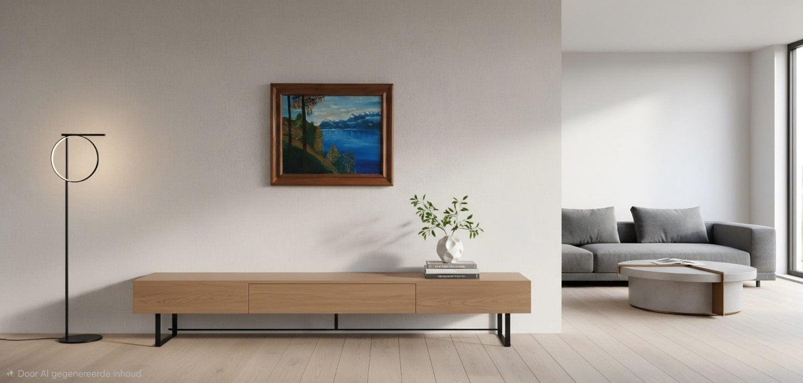 Schilderij Berglandschap met meer en bomen, Doek, Realistisch, Ophalen of Verzenden, Landschap