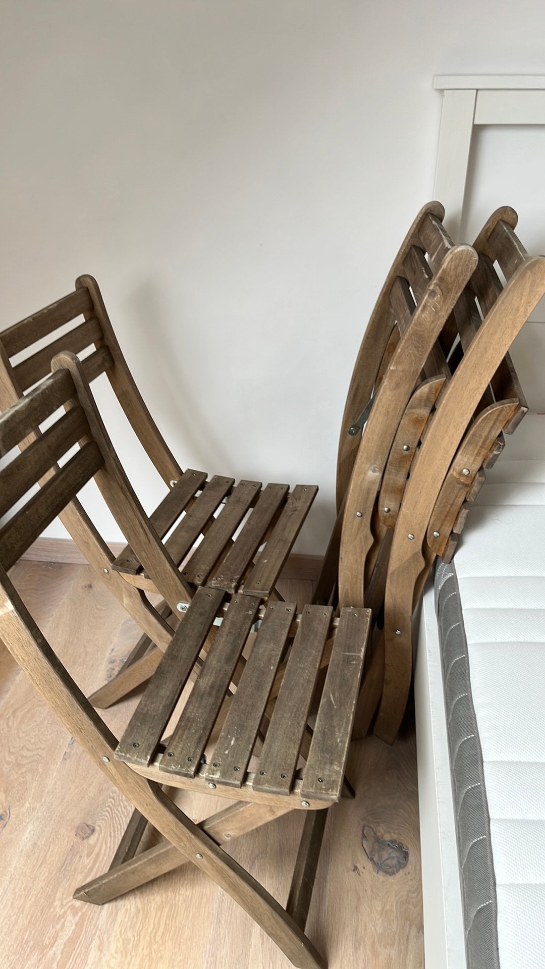 4 houten inklapbare tuinstoelen, Jardin & Terrasse, Chaises de jardin, Enlèvement, Utilisé, Bois, Pliant