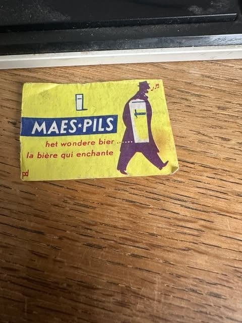 Maes pils lucifer etiket label, Verzamelen, Ophalen of Verzenden, Gebruikt, Overige typen, Overige merken