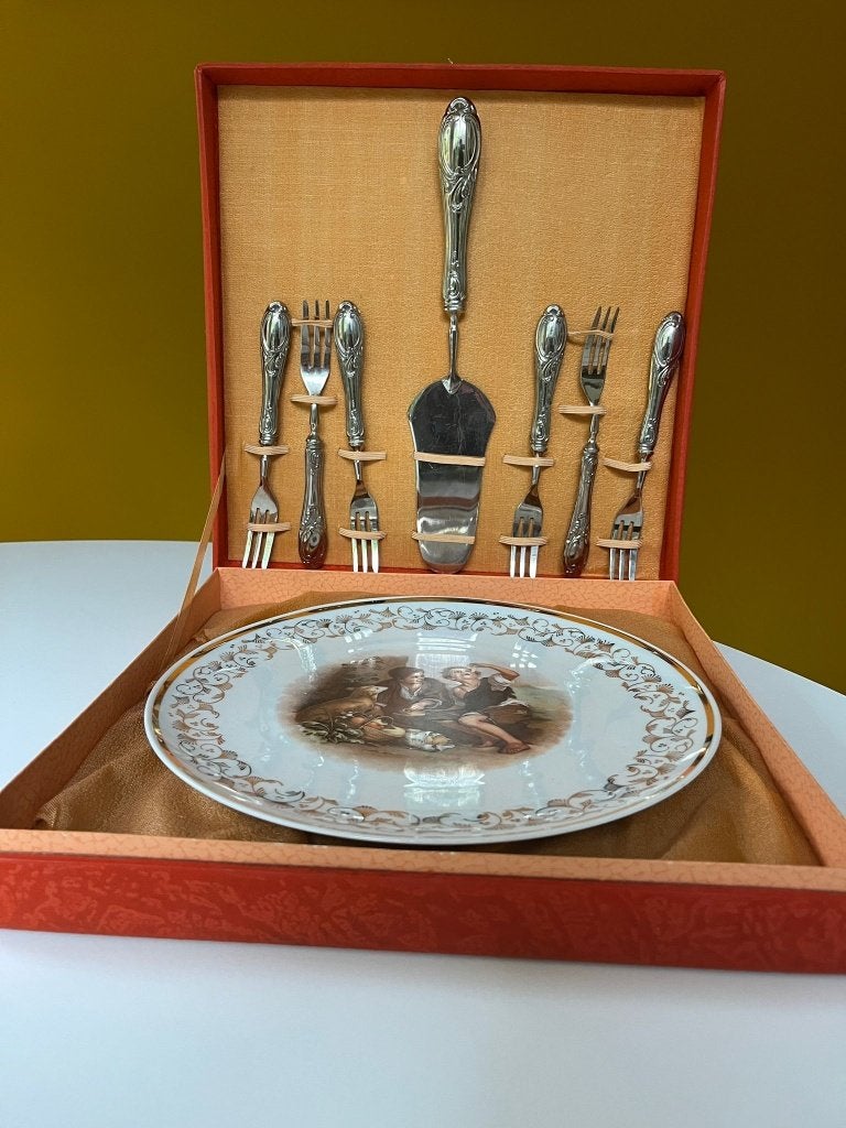 Service à gâteaux 8 pièces en argent 800 dans un étui, Antiquités & Art, Enlèvement ou Envoi, Argent