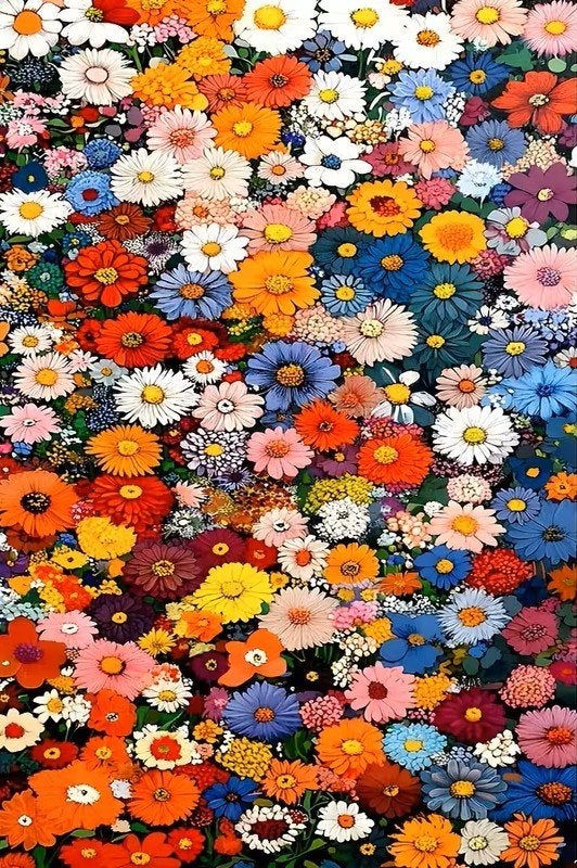 25x20cm Diamond Painting kleurrijke bloemen (rond) nr 434, Nieuw, Meerkleurig, Educatief, Diamond painting