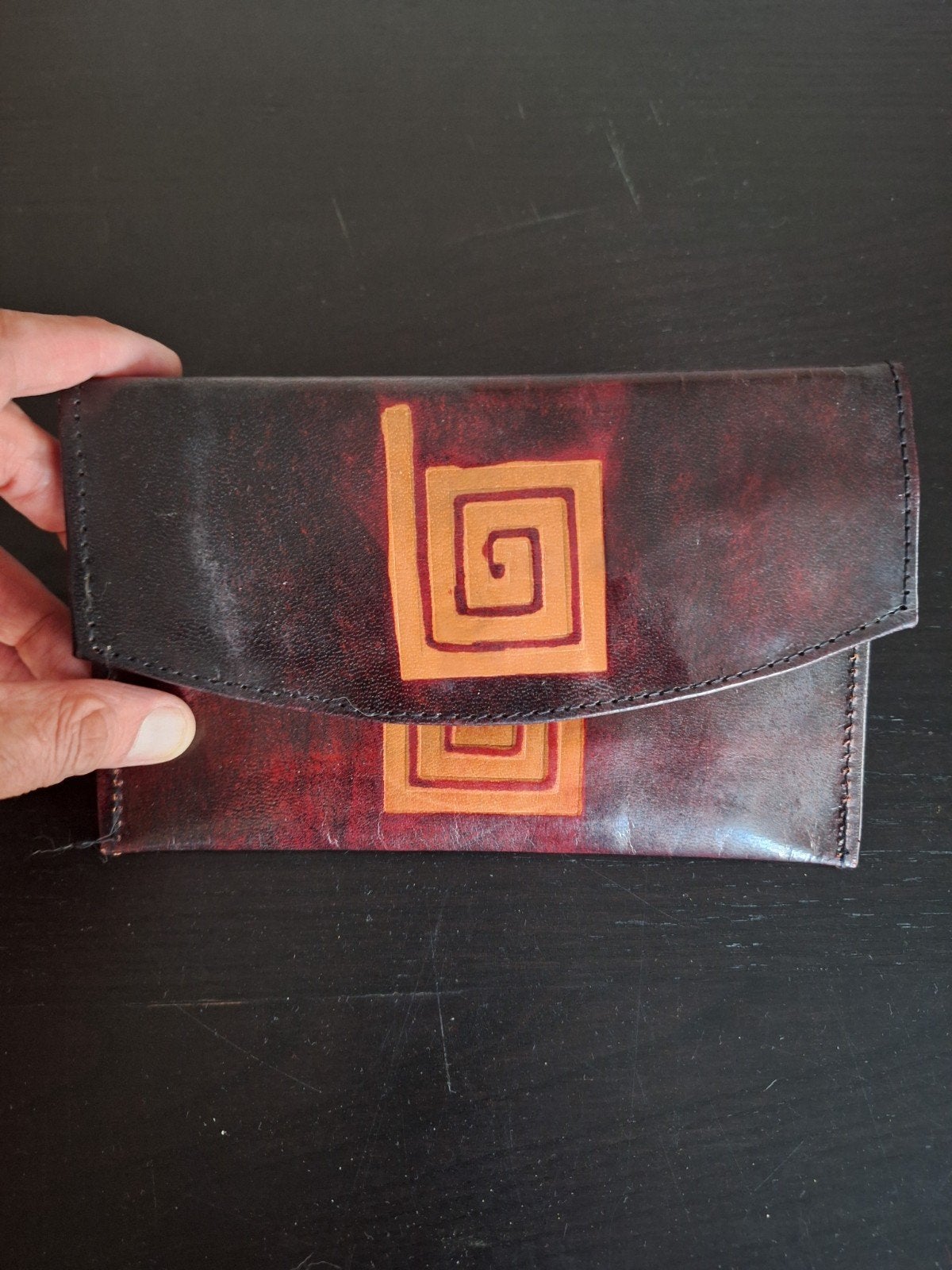 Portefeuille Pochette Homme/Femme Cuir Véritable Patiné Vint, Enlèvement ou Envoi, Comme neuf, Cuir