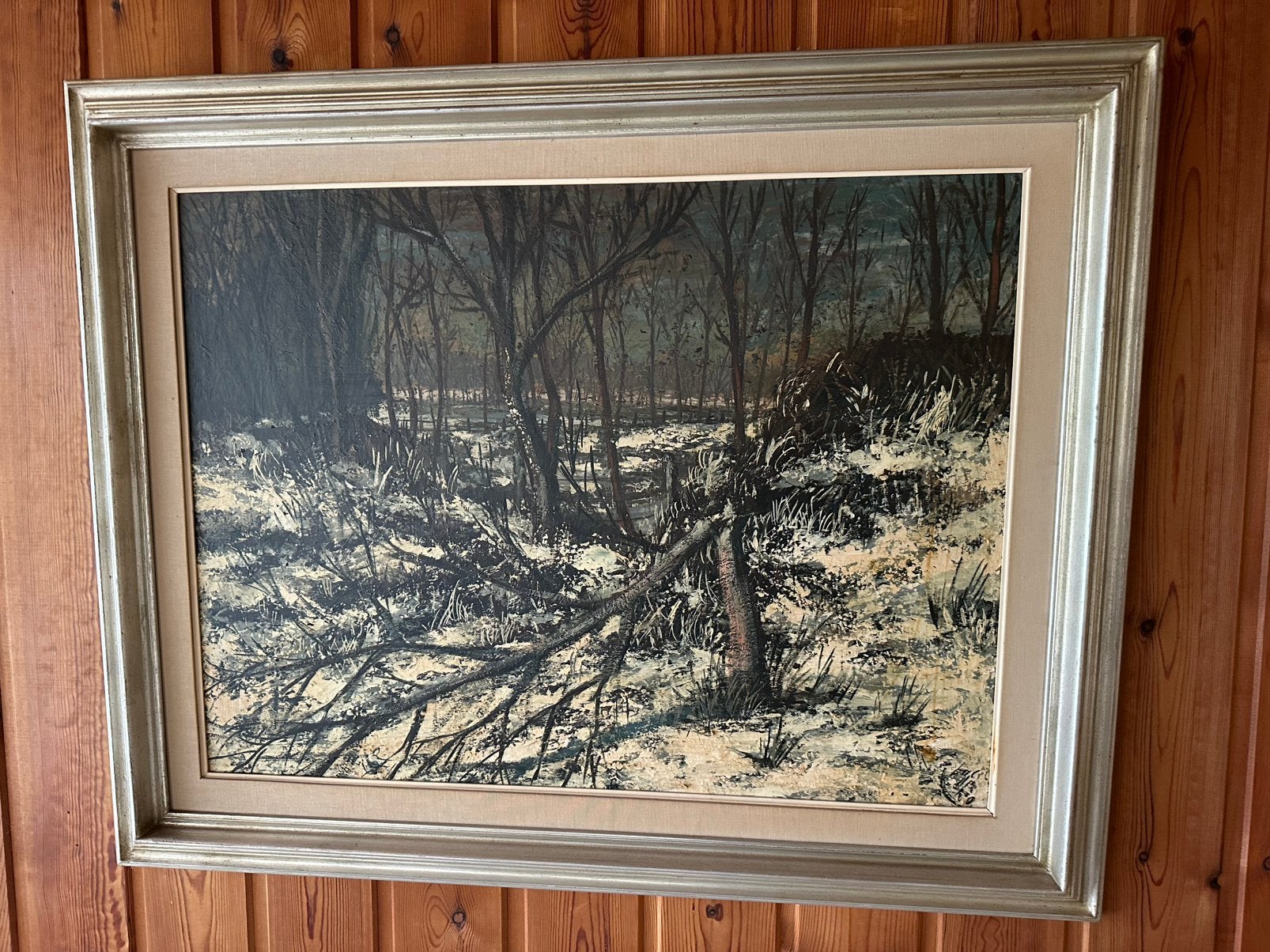Winterlanschap luc deroo, Paysage, Signé, Enlèvement, Toile