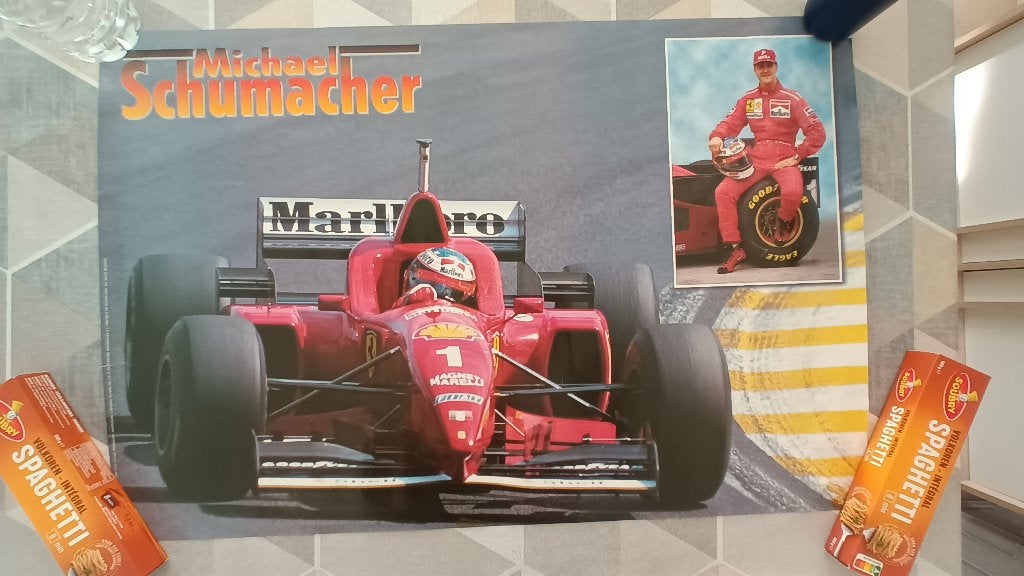 Poster 1996 Ferrari F1 Schumacher, Verzamelen, Gebruikt, Deurposter of groter, Rechthoekig Liggend, Ophalen of Verzenden