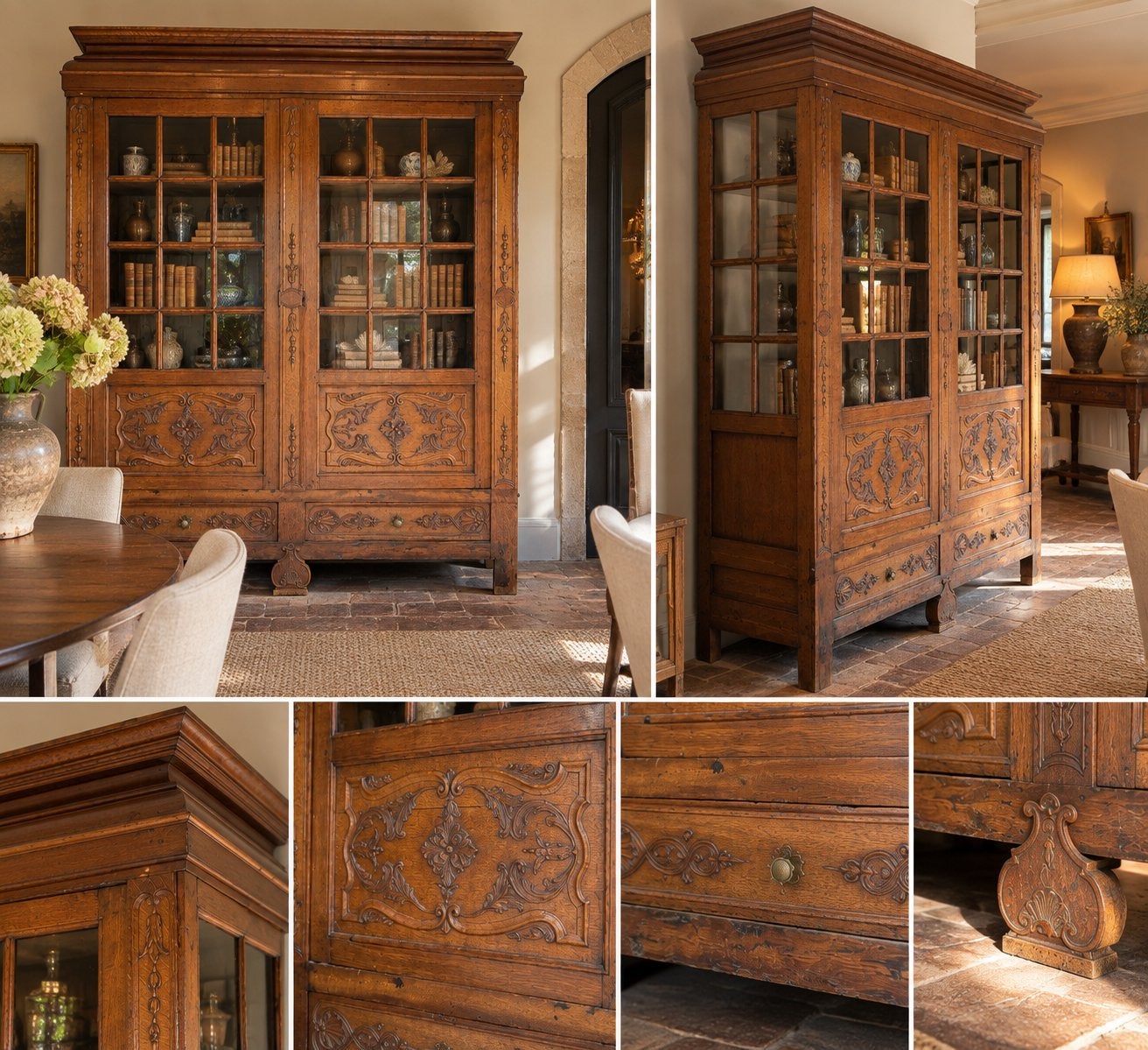 Antieke vitrinekast 170cm breed - periode 1800, Antiek en Kunst, Ophalen