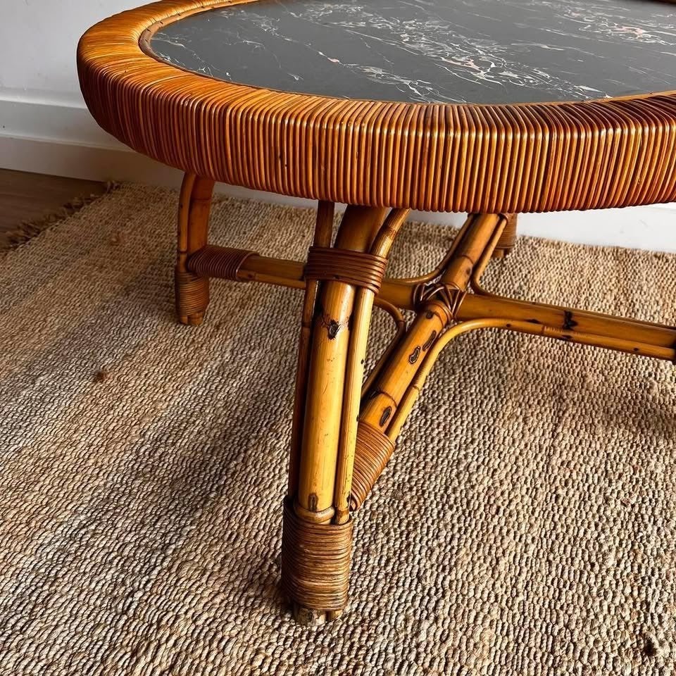 Sixties bamboe salontafel - Vintage coffeetable - Boho retro, Ophalen, Huis en Inrichting
