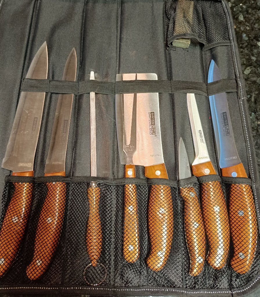 Zwitsers messen set roestvrijstaal met etui te koop., Enlèvement ou Envoi