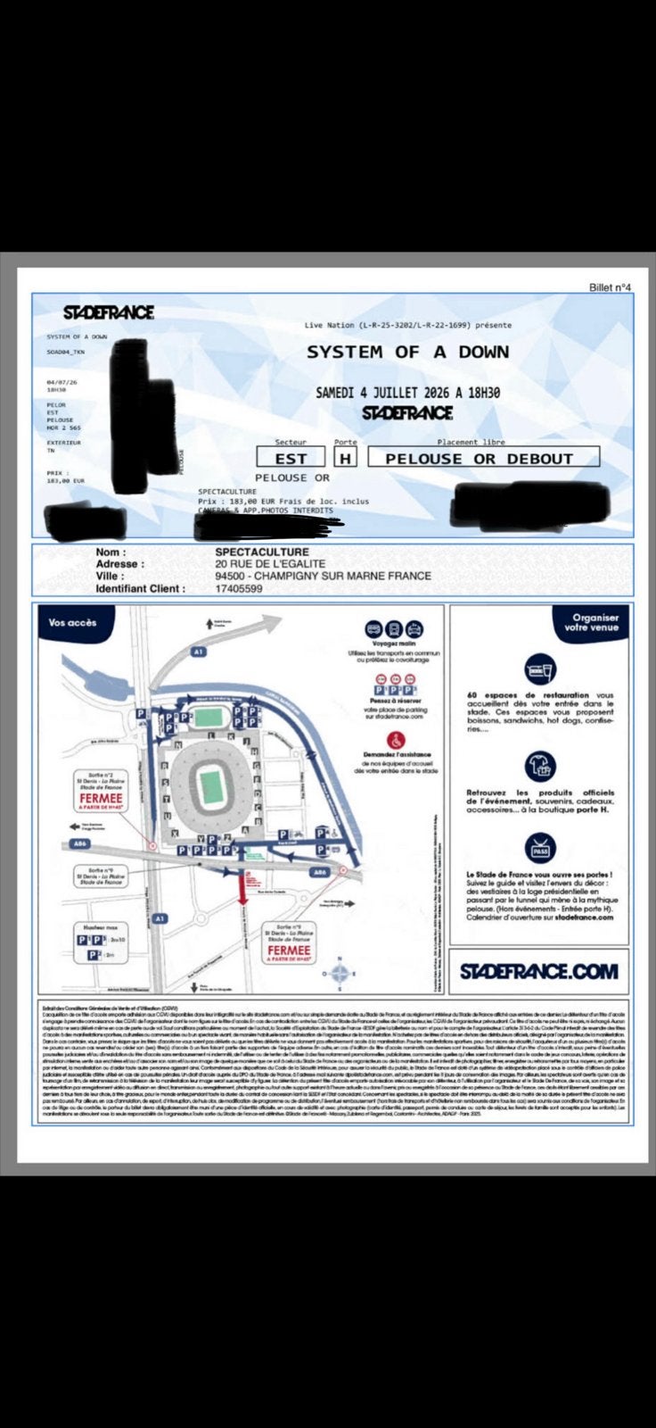 Concert pelouse or system of a down/Queens of the stone age, Tickets & Billets, Deux personnes, Juillet