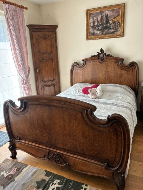 lit de style Louis XV en chêne, 210 cm, 140 cm, Brun, Enlèvement