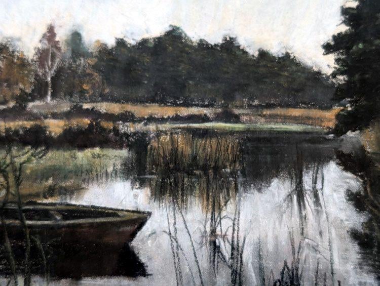 oud schilderij bootje op vijver, Antiek en Kunst, Kunst | Schilderijen | Klassiek, Ophalen of Verzenden