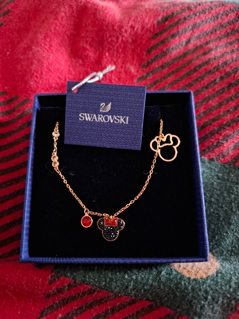Swarovski ketting minnie mouse rood, Ophalen, Zo goed als nieuw, Rood, Zilver