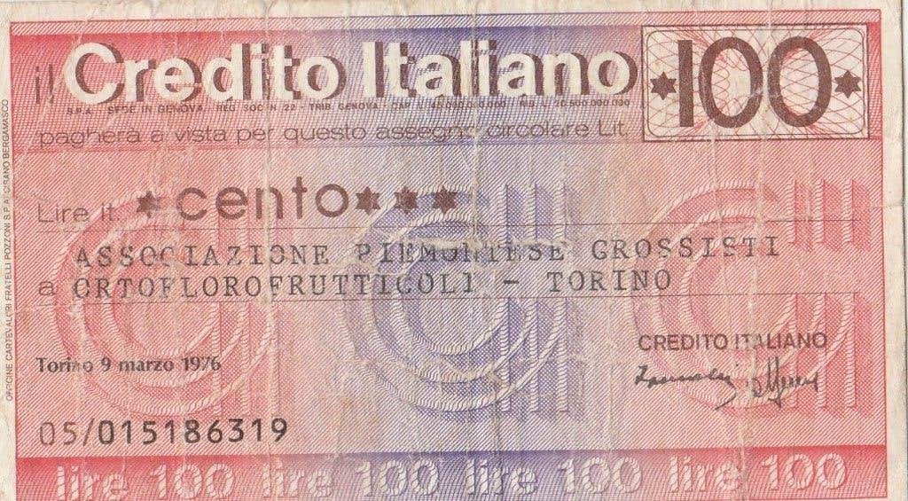 2 Mini-cheques van 100 lire 1976-1977, Ophalen of Verzenden, Italië, Setje