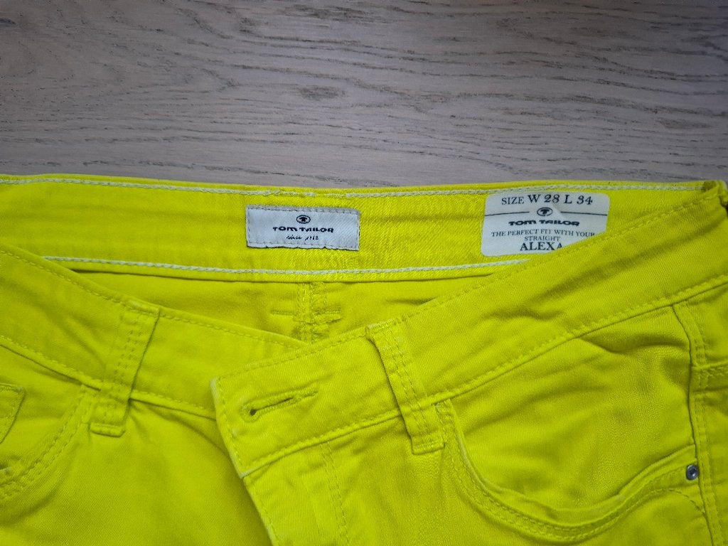 Neongele Tom Tailor jeansbroek (Model Alexa) maat W28, Overige kleuren, W28 - W29 (confectie 36), Gedragen, Tom Tailor