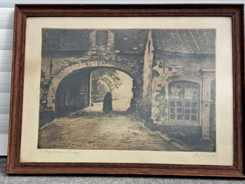 gravure le beguinage a bruges signe henri bodart, Ophalen of Verzenden, Gravure