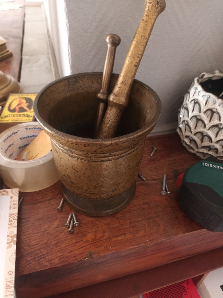 Antieke / Zware Messing Vijzel, Antiek en Kunst, Ophalen of Verzenden, Brons