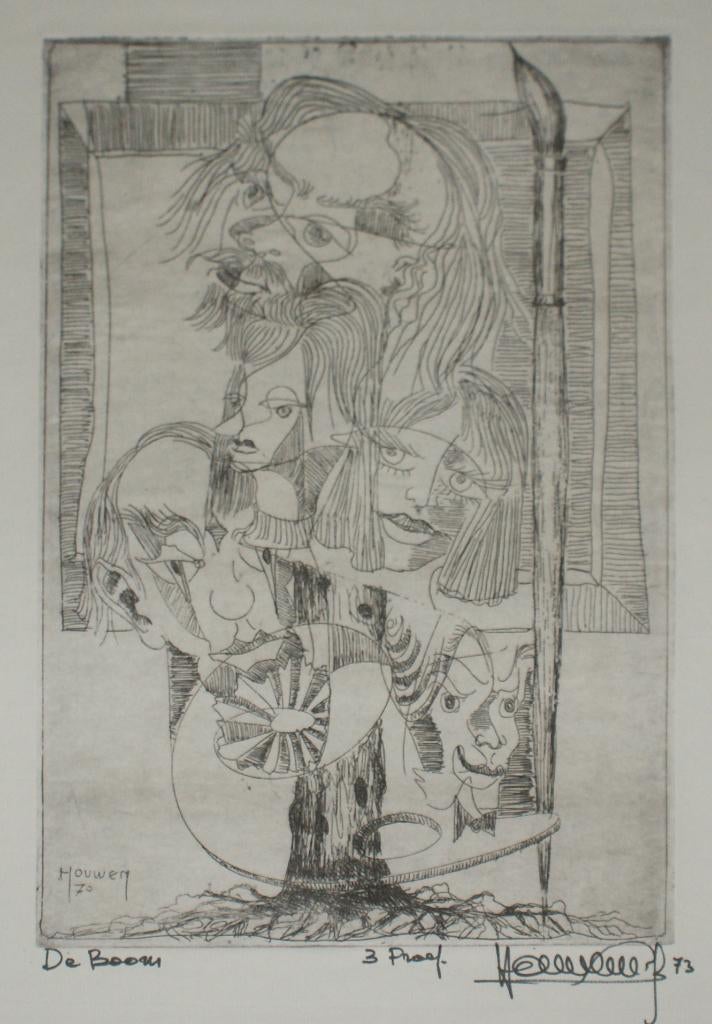 Joris Houwen (1925-1998): De Boom (43 x 53 cm), Ophalen of Verzenden, Ets, Gesigneerd