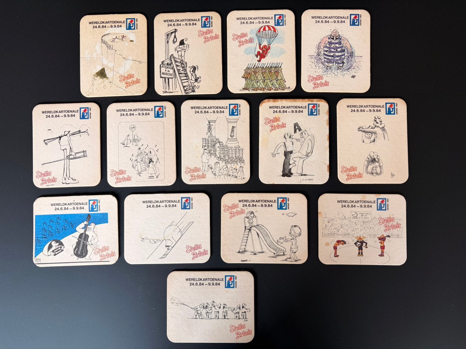 Bierkaartjes Stella Artois - Belgische kartoens 1984, Hobby en Vrije tijd, Verzamelkaartspellen | Magic the Gathering, Ophalen