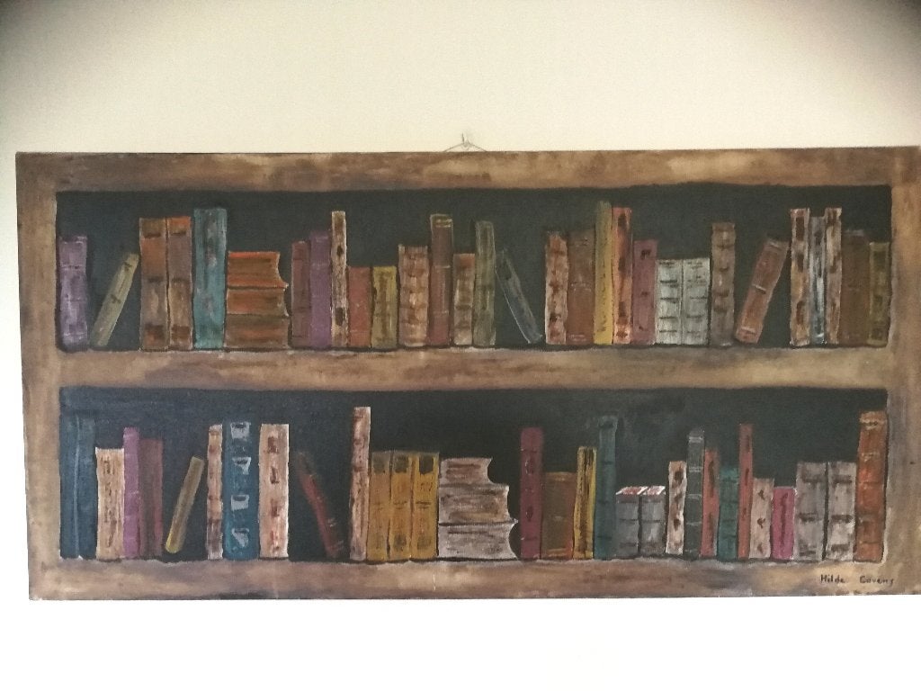 Schilderij 'boeken' olieverf op doek, nieuw., Antiek en Kunst, Ophalen, Gesigneerd, Olieverf