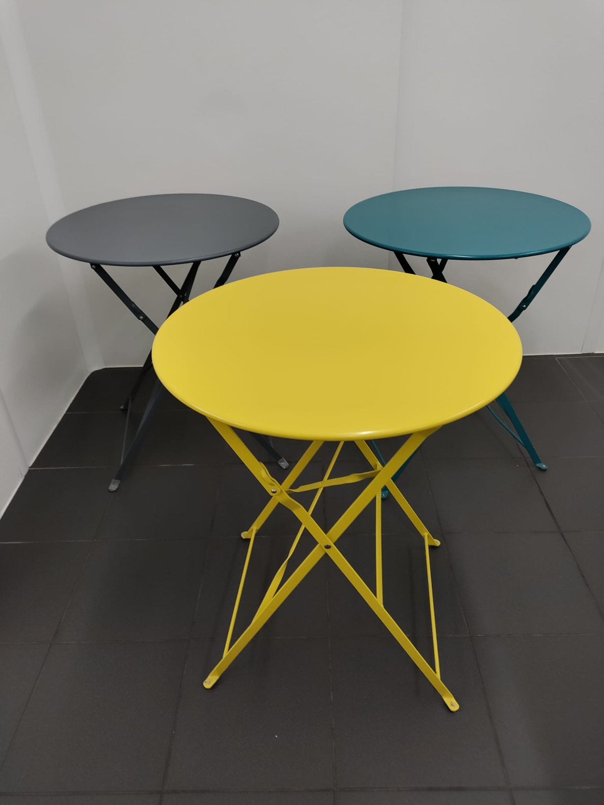 8x Metalen Bistro Klaptafels Ø 60 cm - Verschillende Kleuren, Tuin en Terras, Ophalen, Gebruikt, Rond, Metaal