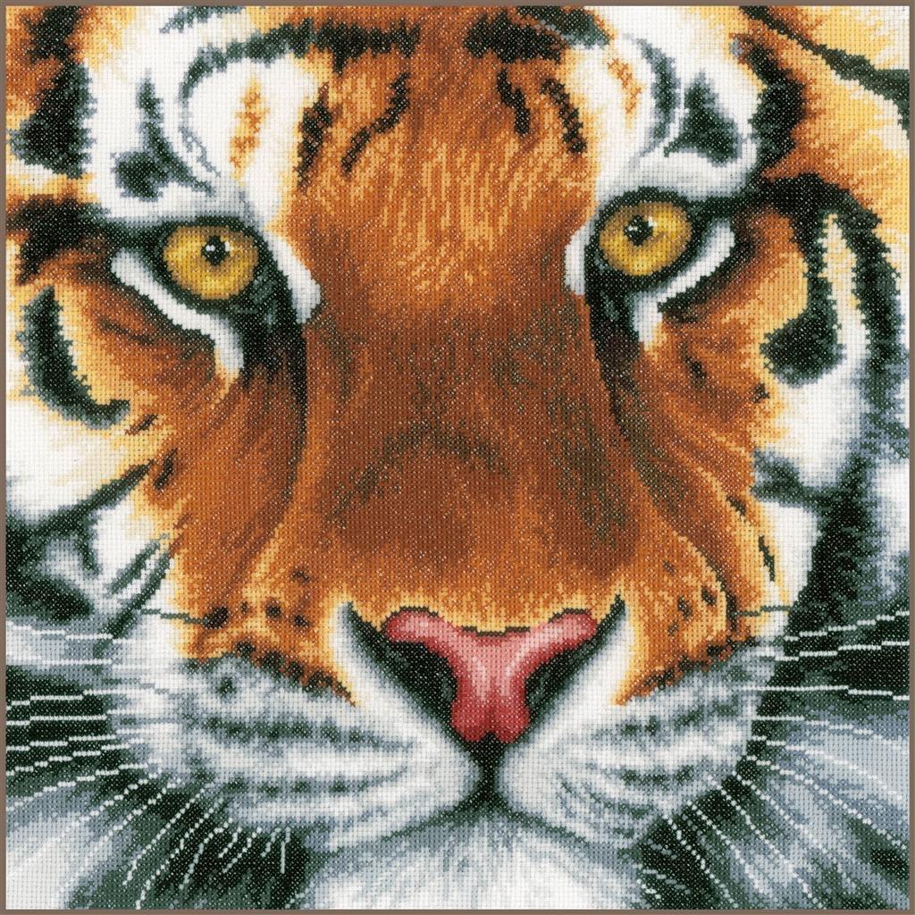 borduurpakket tijger close-up (nog 1x!), Hobby en Vrije tijd, Verzenden, Nieuw, Handborduren, Borduurpakket