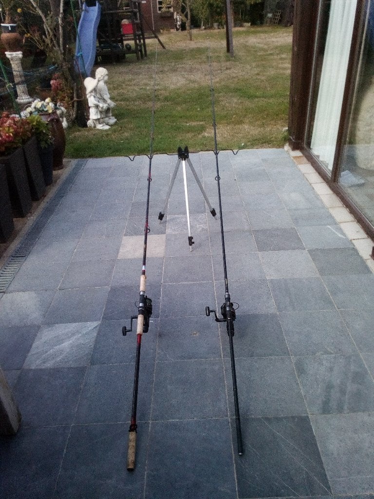 2 Hengels + 2molens voor karper en snoekbaars, Watersport en Boten, Ophalen