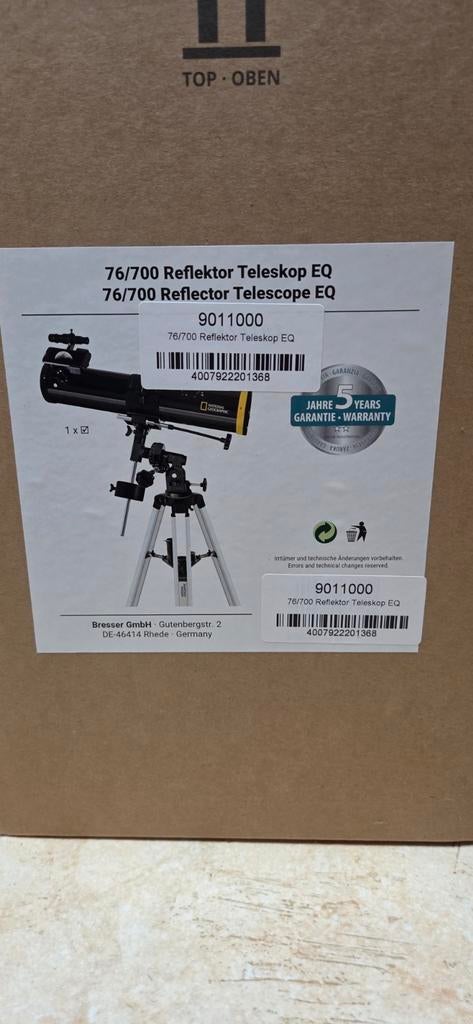Télescope Bresser 76/700 « National Geographic », support EQ, Télescope réflecteur (miroirs), Comme neuf, Enlèvement, Avec trépied