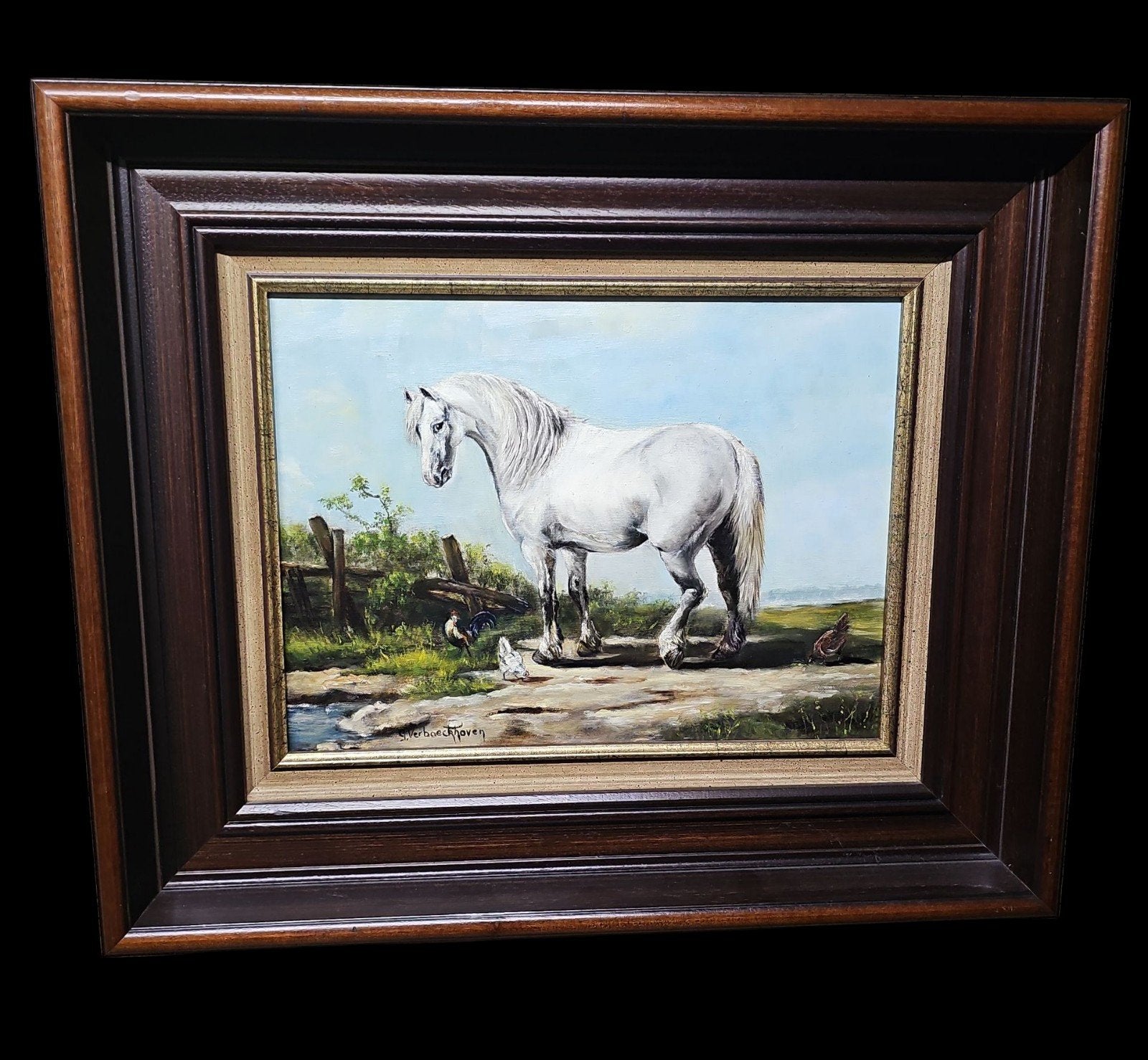 Peinture de cheval blanc. Signé, Enlèvement ou Envoi