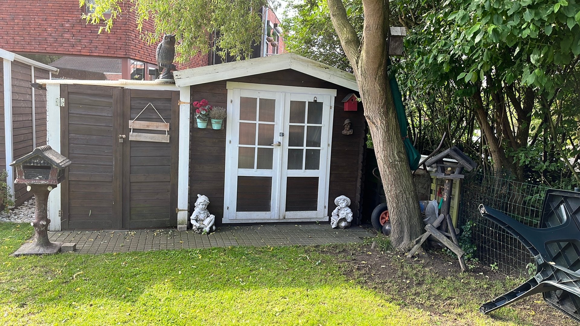 Tuinhuis met aanbouw fietskot, Enlèvement, Utilisé, Abri de jardin, Bois