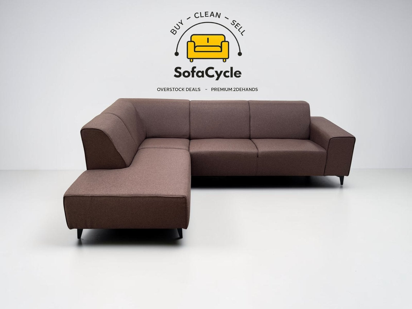 Chaise d'angle en tissu marron, angle L— Overstock/Sofacycle, Enlèvement ou Envoi, Comme neuf, SofaCycle, Tissus