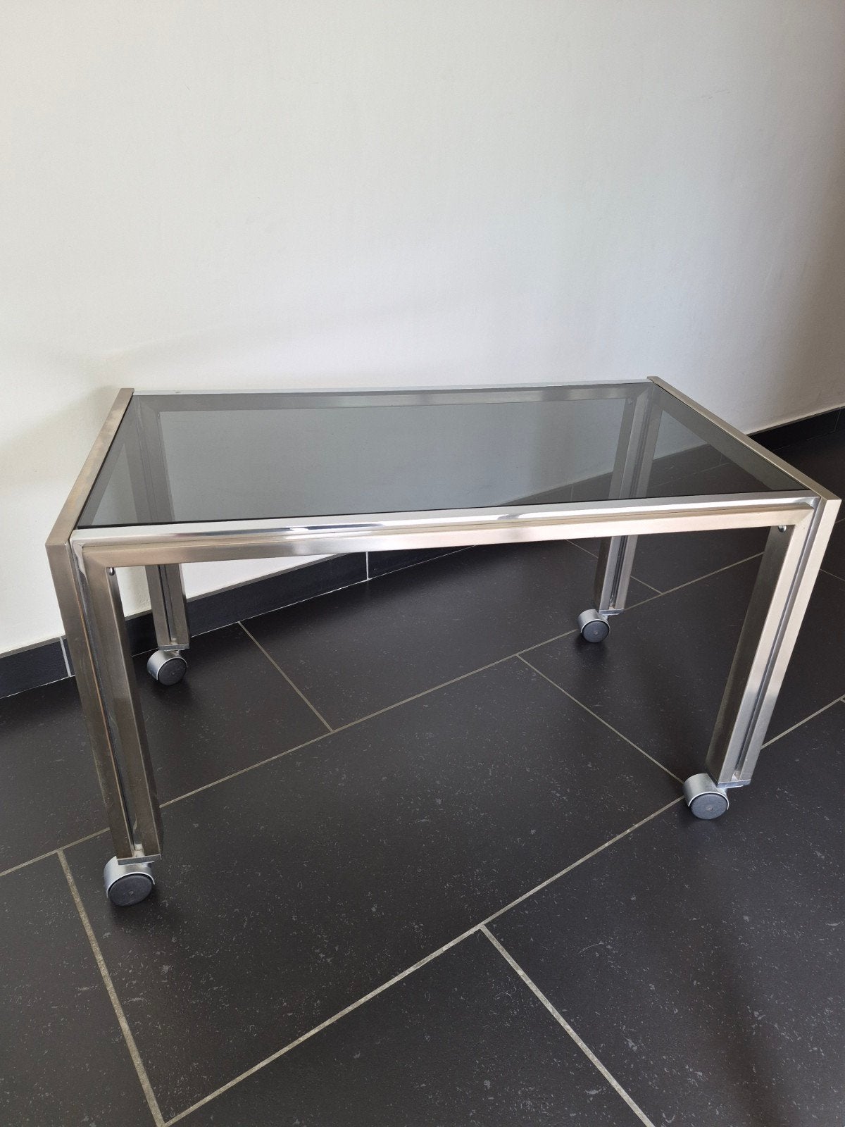 Vintage salontafel verchroomd staal en glazen plaat, Ophalen