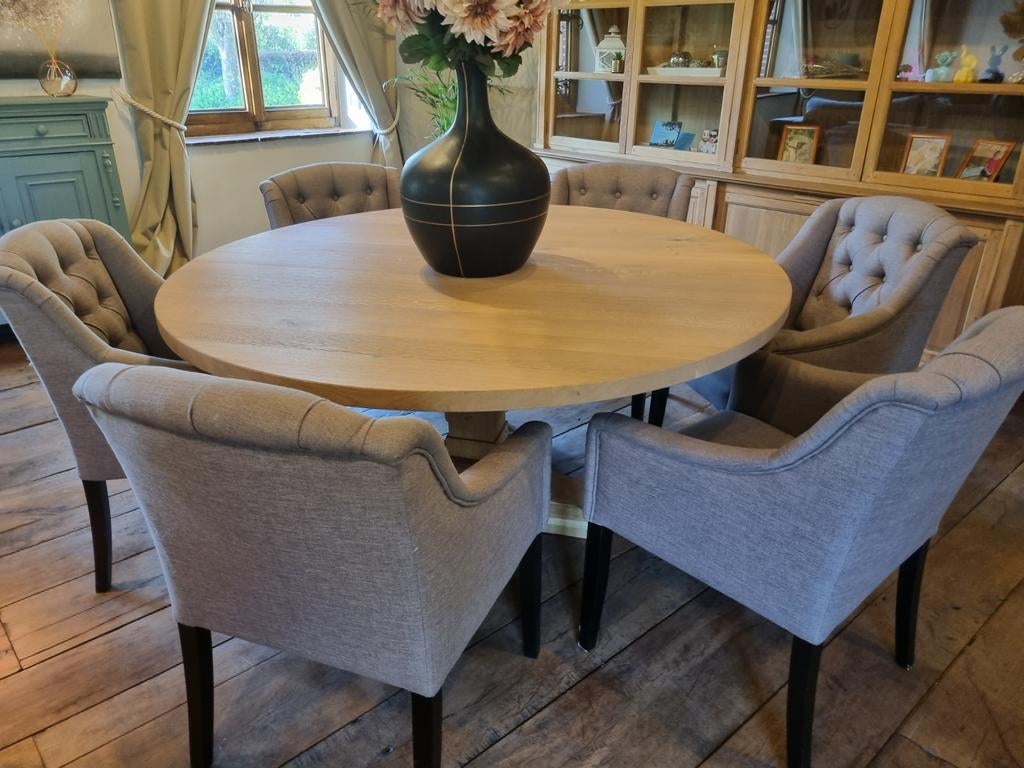 Table à manger en chêne/table de monastère LIVRAISON GRATUIT, 150 à 200 cm, Cinq personnes ou plus, Rond, 150 à 200 cm