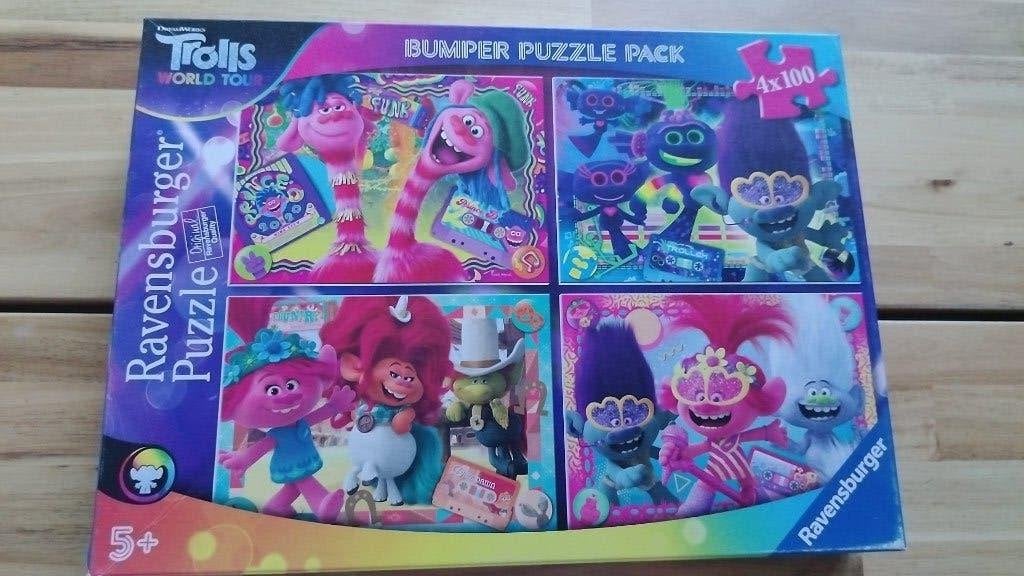 puzzel 4x100 Trolls, Ophalen of Verzenden, Meer dan 50 stukjes, Zo goed als nieuw, 4 tot 6 jaar