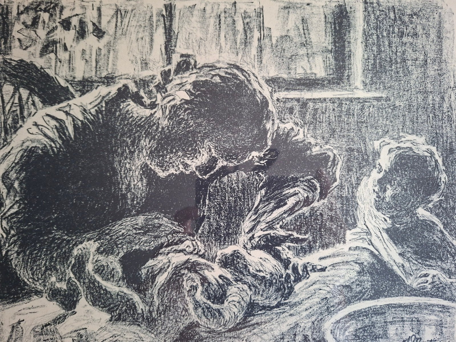 MONTIGNY Jenny "Moeder die haar kind wast" litho, Antiek en Kunst, Genummerd, Ophalen