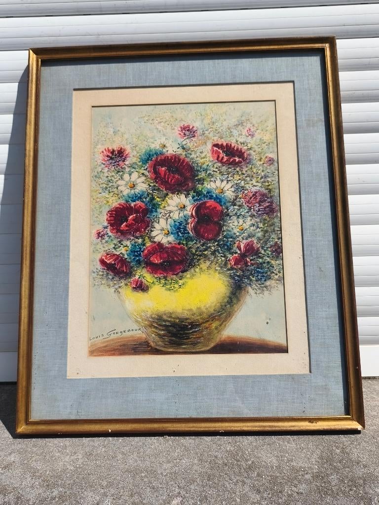 Aquarelle fleurs signe louis goegebeur, Ophalen of Verzenden