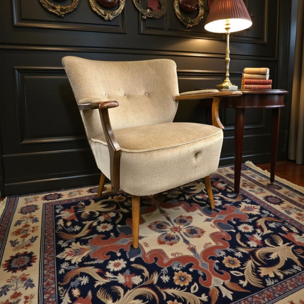 Vintage beige cocktailstoel / fauteuil / eenzit met leuning, Verzenden