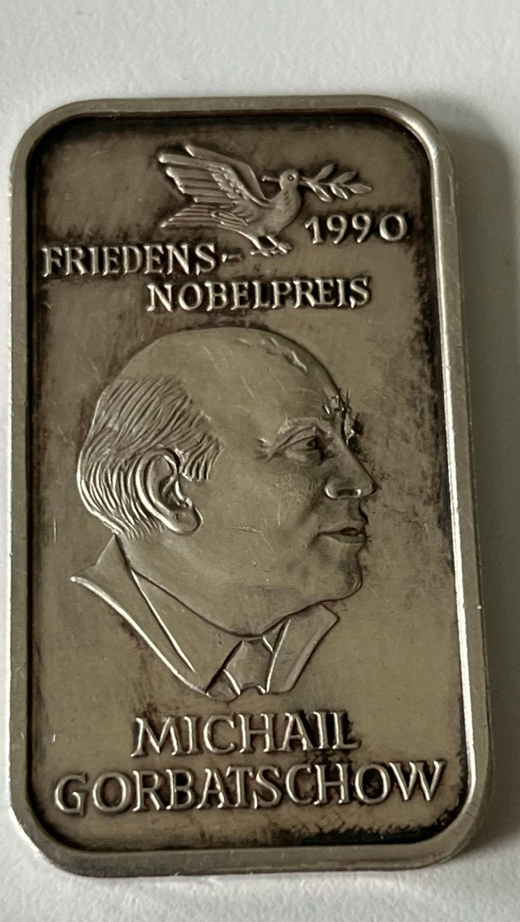 Lingot d'argent 1oz Argor Heraeus Gorbatchev 1990 Prix Nobel, Timbres & Monnaies, Métaux nobles & Lingots, Enlèvement ou Envoi
