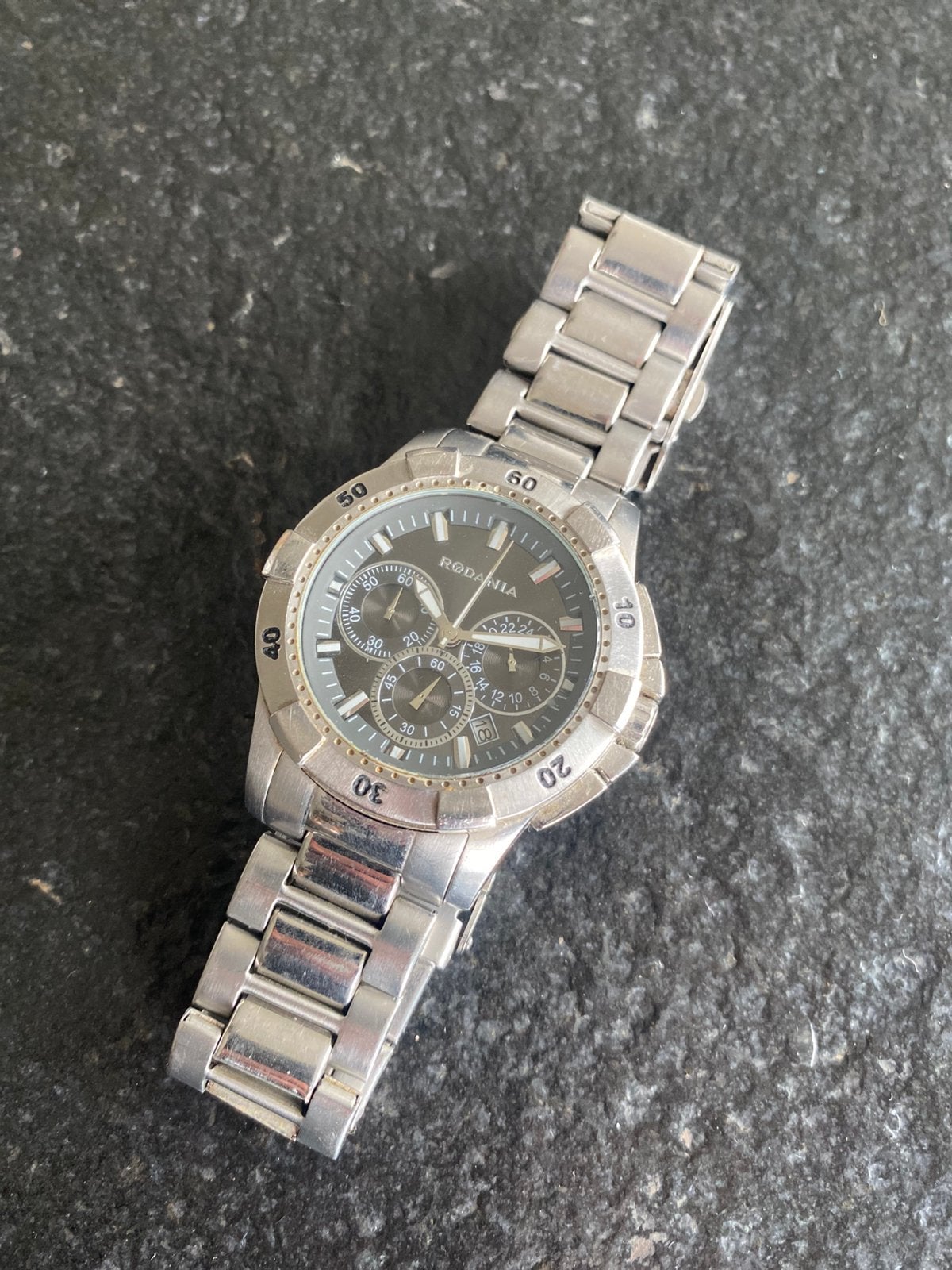 Stoer Rodania Herenhorloge – Chronograaf (Edelstaal), Ophalen of Verzenden, Zo goed als nieuw, Staal
