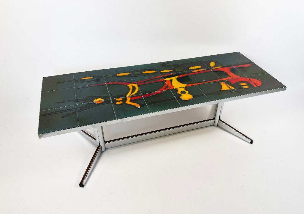 Vintage 1960's salontafel in keramiek van 'Adri Belgique', Ophalen, Overige materialen, Gebruikt, 100 tot 150 cm