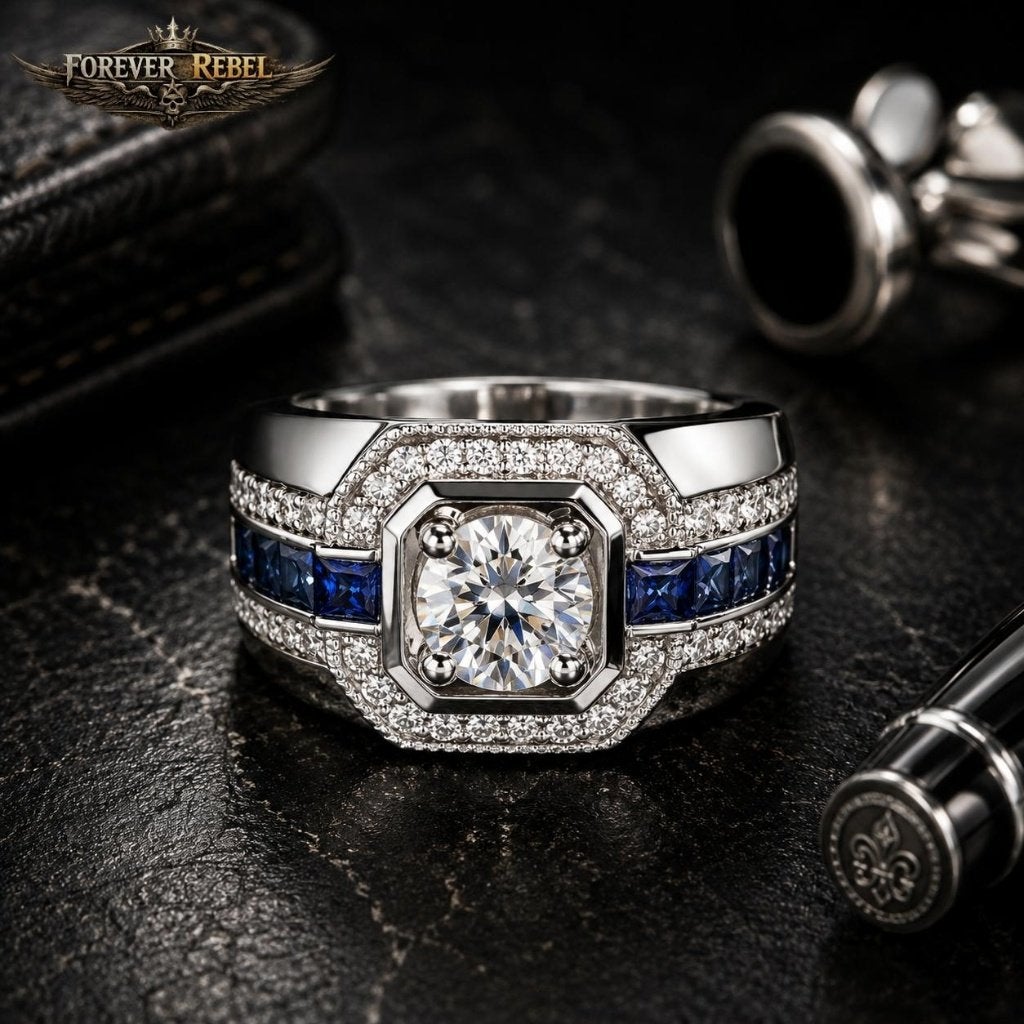 Iced Regent Moissanite Ring 925 Zilver - Diverse Maten, Neuf, Avec pierre précieuse, Homme, Argent