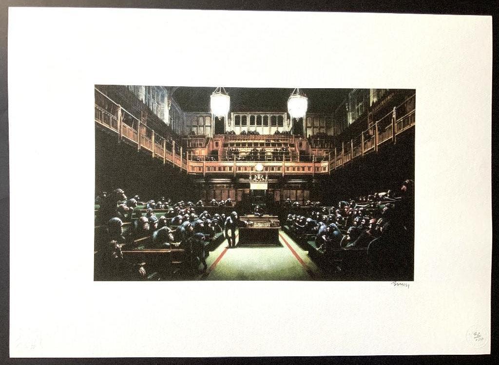 BANKSY DEVOLVED PARLIAMENT GROOT met stempel, Enlèvement ou Envoi