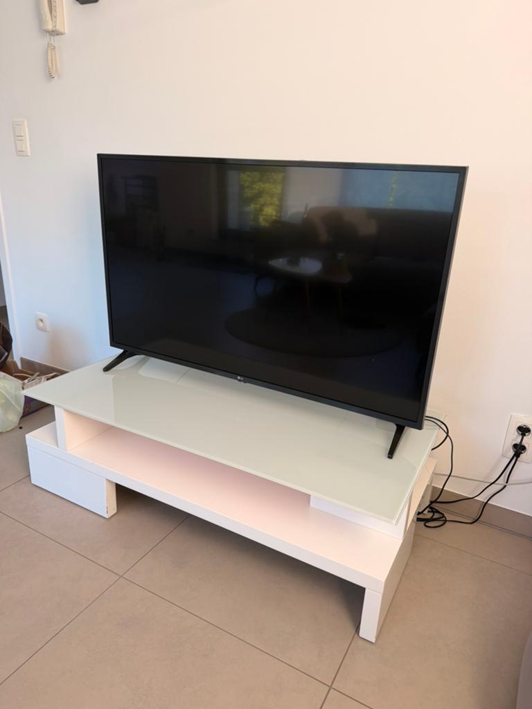 Très beau meuble TV blanc avec verre, 25 à 50 cm, Moins de 100 cm, 100 à 150 cm, Enlèvement