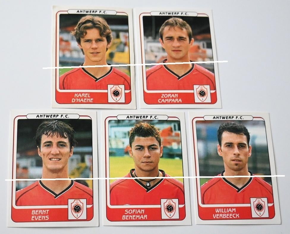 Panini / Football 2002 / Antwerp F.C. / 5 stickers, Verzenden, Zo goed als nieuw, Poster, Plaatje of Sticker