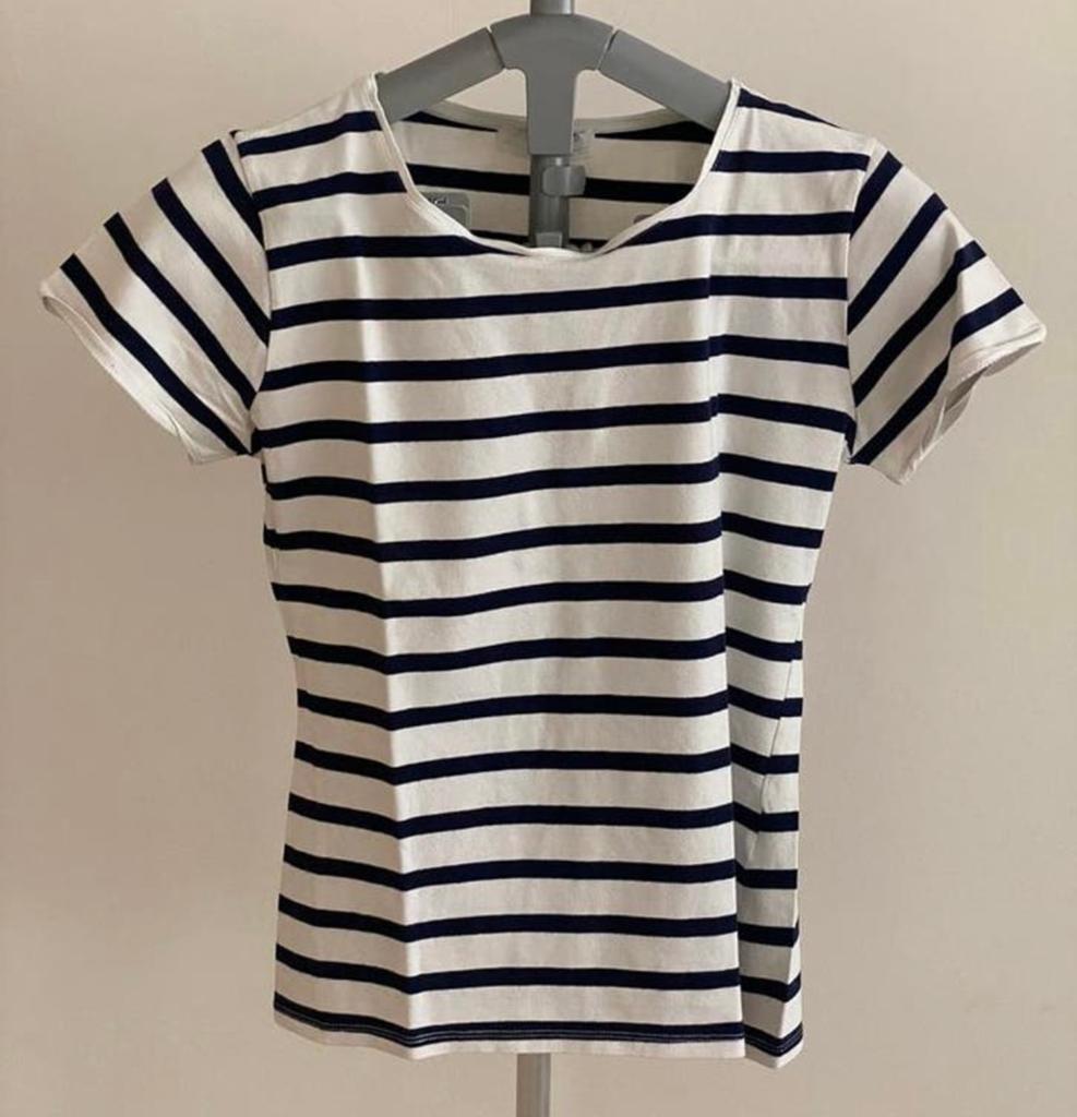 Gestreepte T-Shirt - Zara  Maat L, Wit, Maat 42/44 (L), Ophalen of Verzenden, Korte mouw
