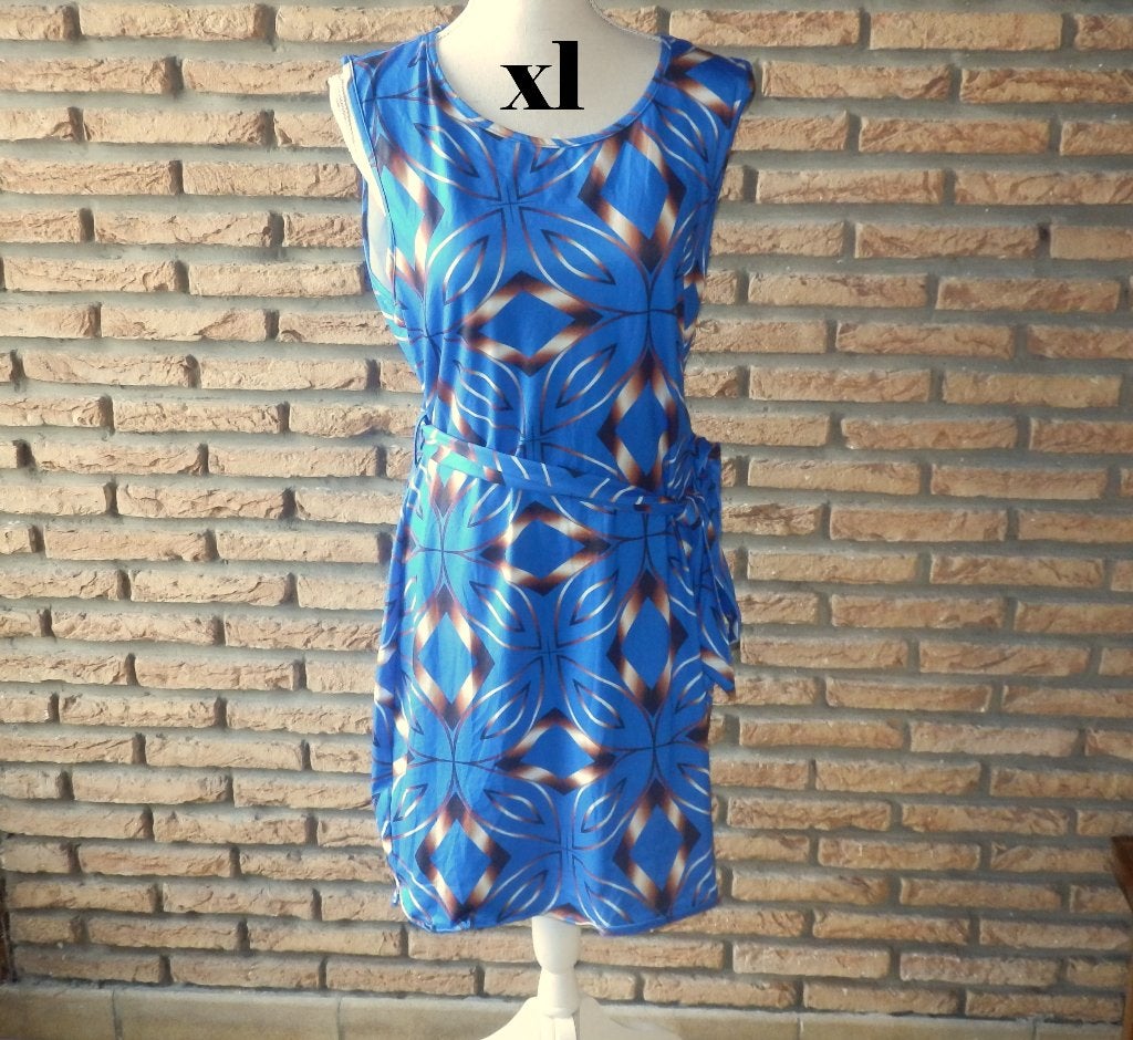 (16)- robe femme t.xl bleue brune, Vêtements | Femmes, Robes, Taille 42/44 (L), Enlèvement ou Envoi, Comme neuf, Longueur genou