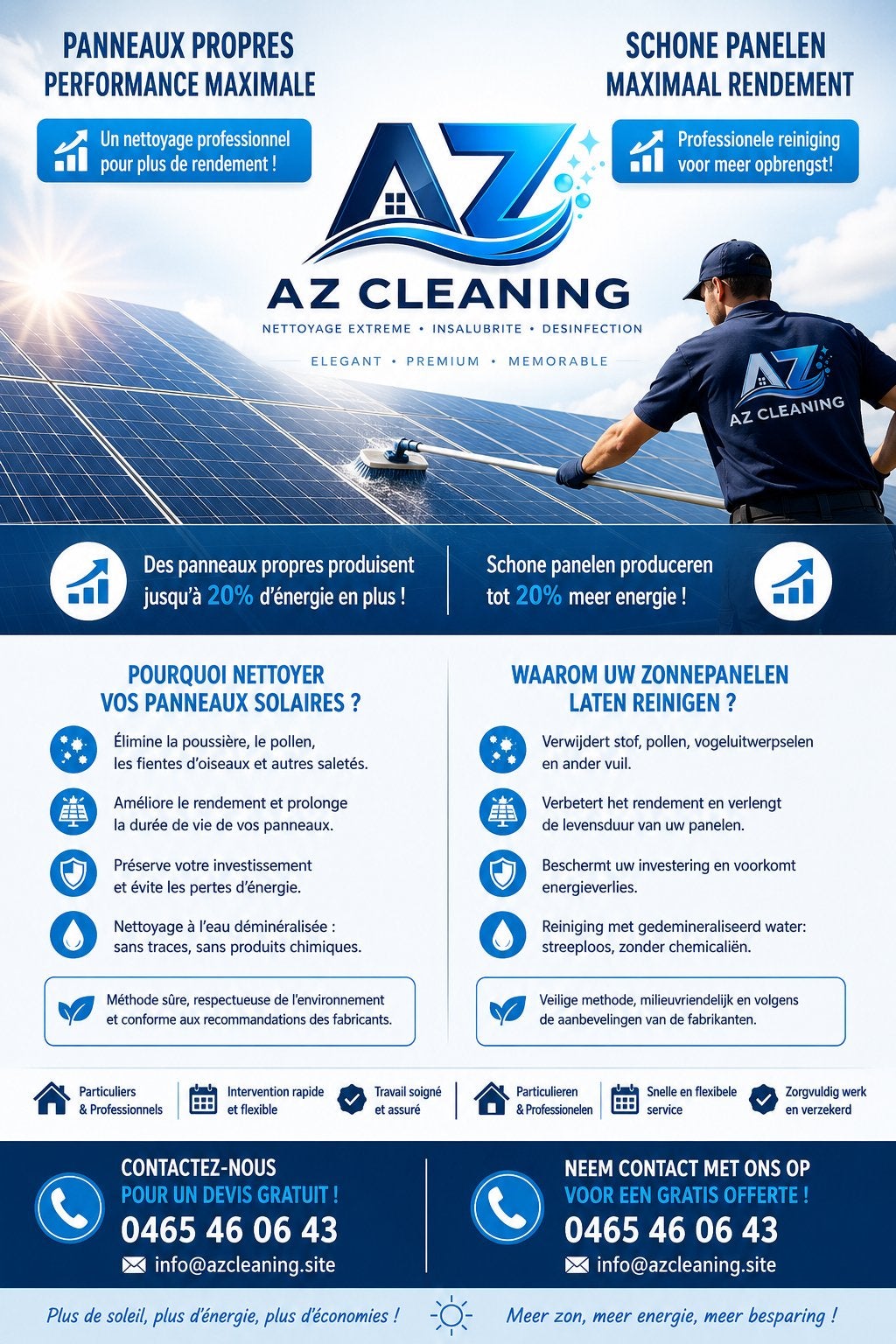 Nettoyage panneau solaire, Horaire variable, À partir de 1 an, Convient comme travail d'appoint