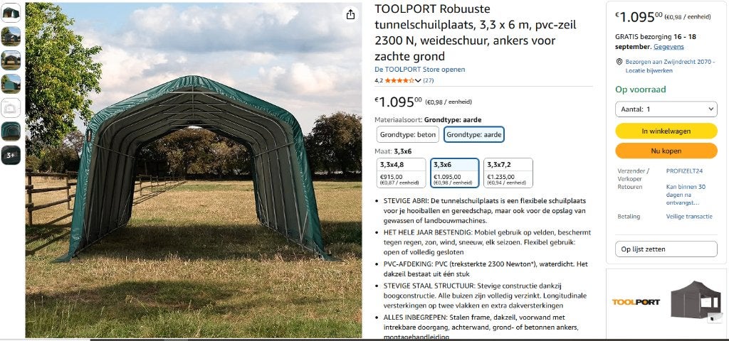 robuuste tunnelschuilplaats, Jardin & Terrasse, Verrières, Enlèvement, Neuf, Carport