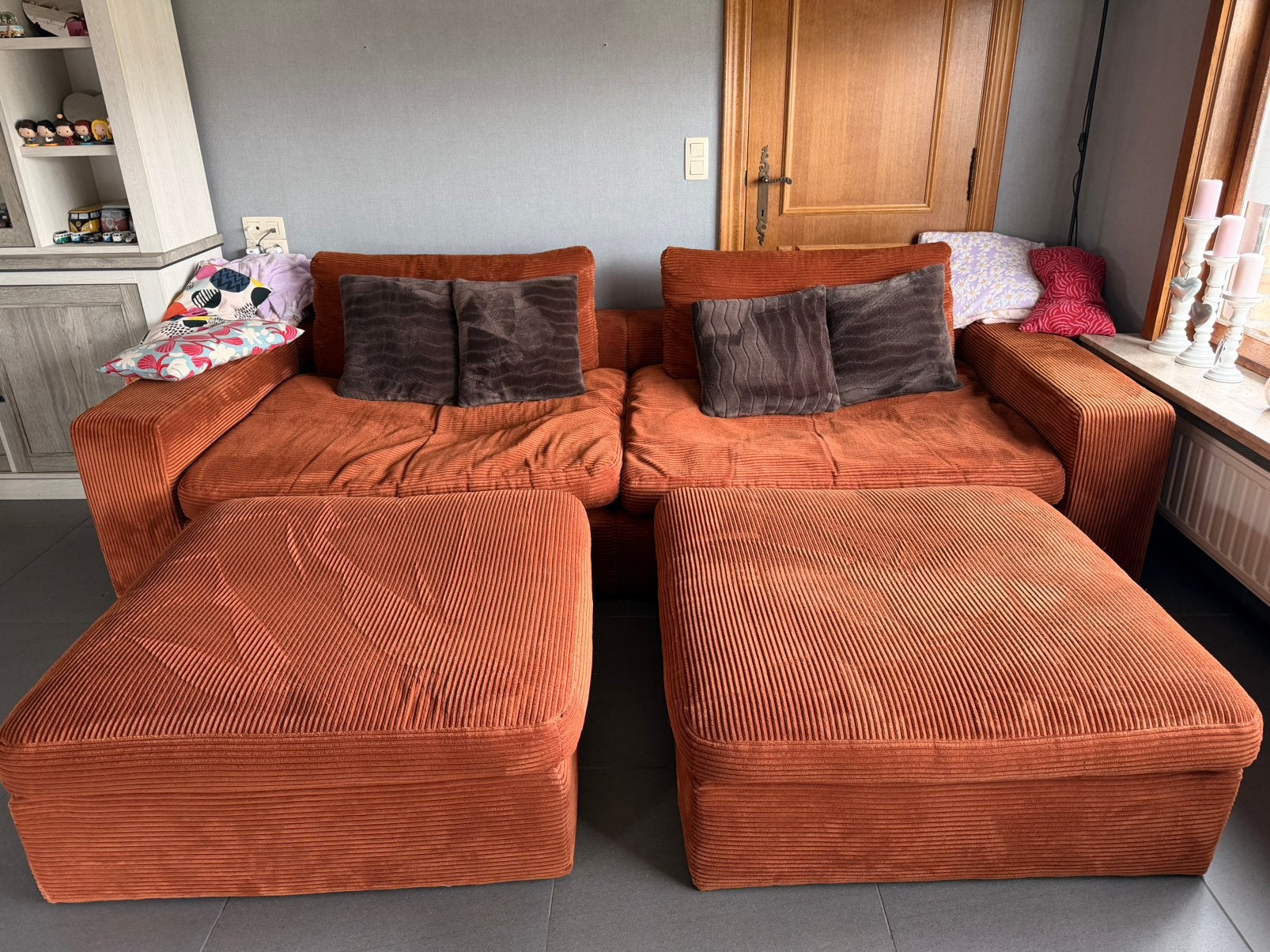 Zetel met 2 poefen, Maison & Meubles, Canapés | Coins salons complets, Comme neuf, Enlèvement